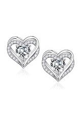 dazzling silver heart White Topaz birthstone baby earrings